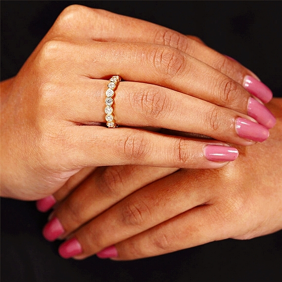 18K Yellow Gold Diamond Lab Grown Full Eternity 2.2mm Wedding Band Round Cut - Picture 7 of 8